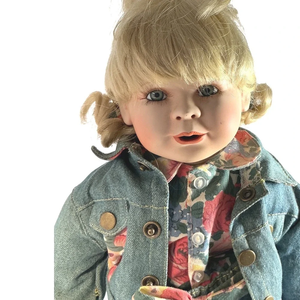 Miss Priss Hamilton Collection Blonde Girl in Denim Jacket and Floral Outfit‎